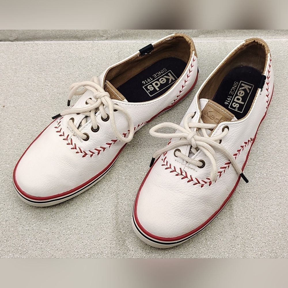Keds Leather Champion MLB  Pennant Baseball Sneakers Shoes Sz 5 Vintage